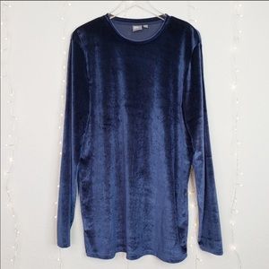 Asos | Navy Velvet Long Sleeve Mini Shirt Dress